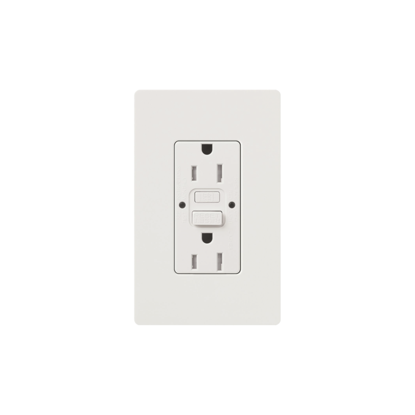 Tomacorriente 125V 15A resistente a manipulaciones, color blanco.