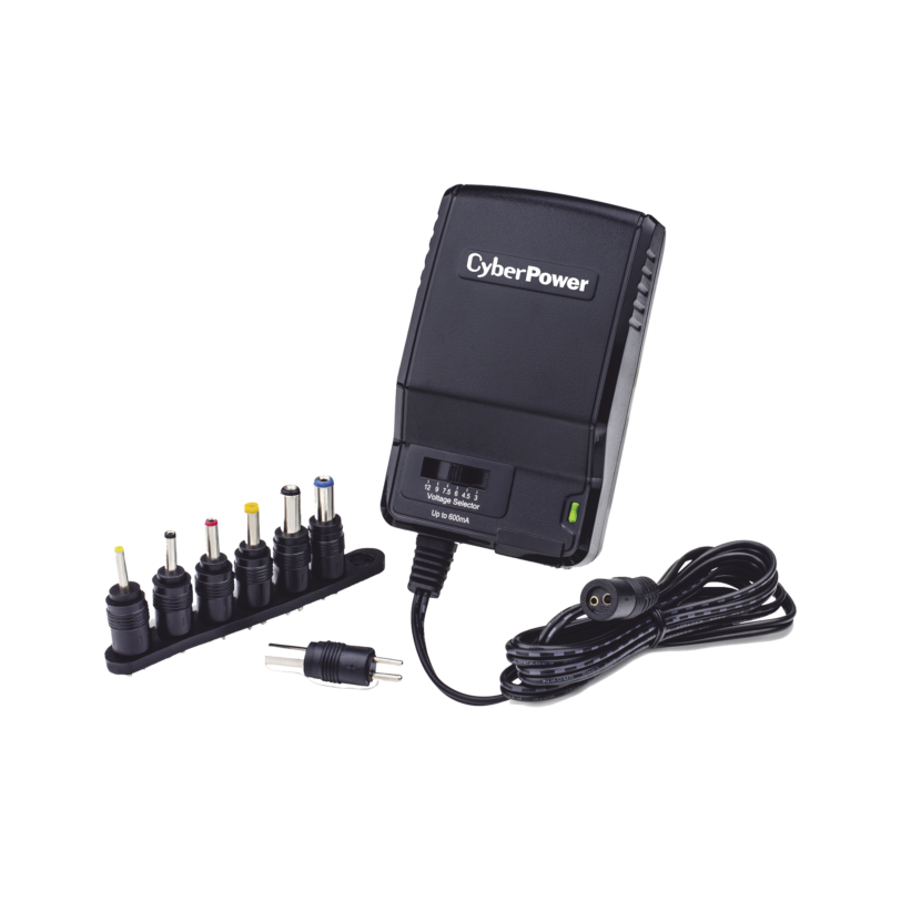 Adaptador Universal de Alimentación, Para Pared, Con Entrada 120 Vca NEMA 5-15P, y Salida Ajustable de 3-12 Vcd 600mA