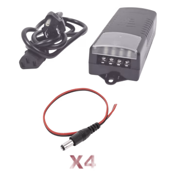 Kit con fuente EPCOM con salida de 12 Vcd a 5 Amper con 4 salidas / Incluye conectores