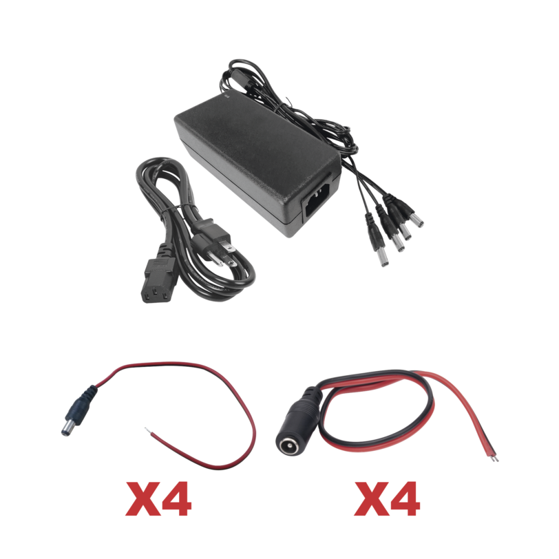 Kit con fuente EPCOM con salida de 12 Vcd a 5 Amper con 4 salidas / Incluye conectores