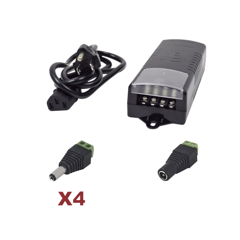 Kit con fuente EPCOM con salida de 12 Vcd a 5 Amper con 4 salidas / Incluye conectores JR52 y JR53