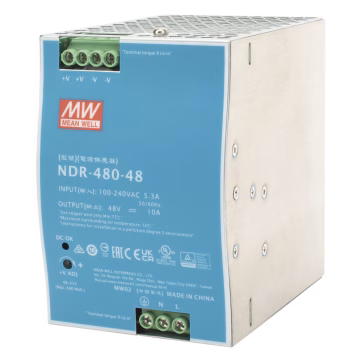 Fuente de Poder Industrial de 480W, salida 48 VCD, para montaje en riel Din