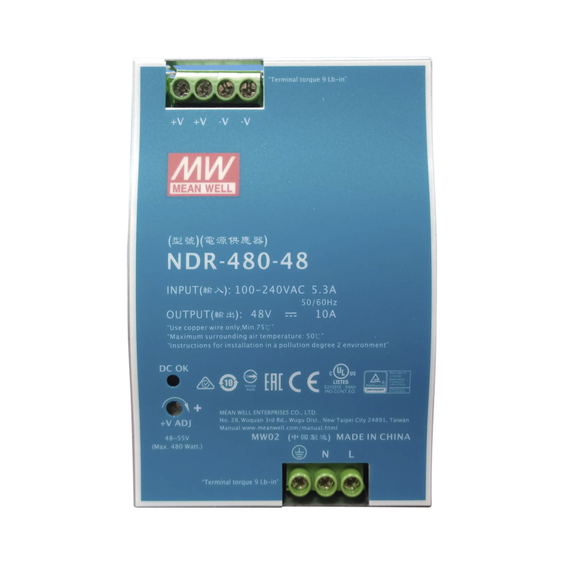 Fuente de Poder Industrial de 480W, salida 48 VCD, para montaje en riel Din