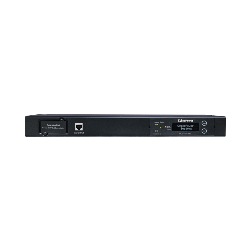 PDU ATS (Fuente Redundante Auto-transferible) Medible, Para Distribución de Energía, 2 Entradas 120 Vca NEMA5-15P, Con 10 Salidas NEMA 5-15R, Horizontal 19in, 1UR