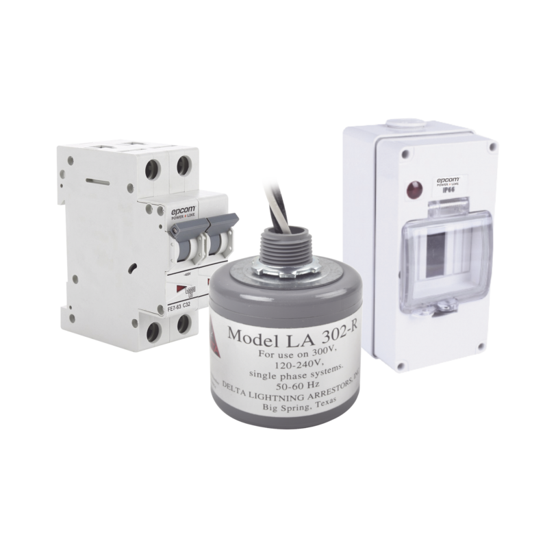 Kit de Centro de Carga con Supresor de Picos Transitorios y Pastilla termica de 400 Vca, 32 A en CA.