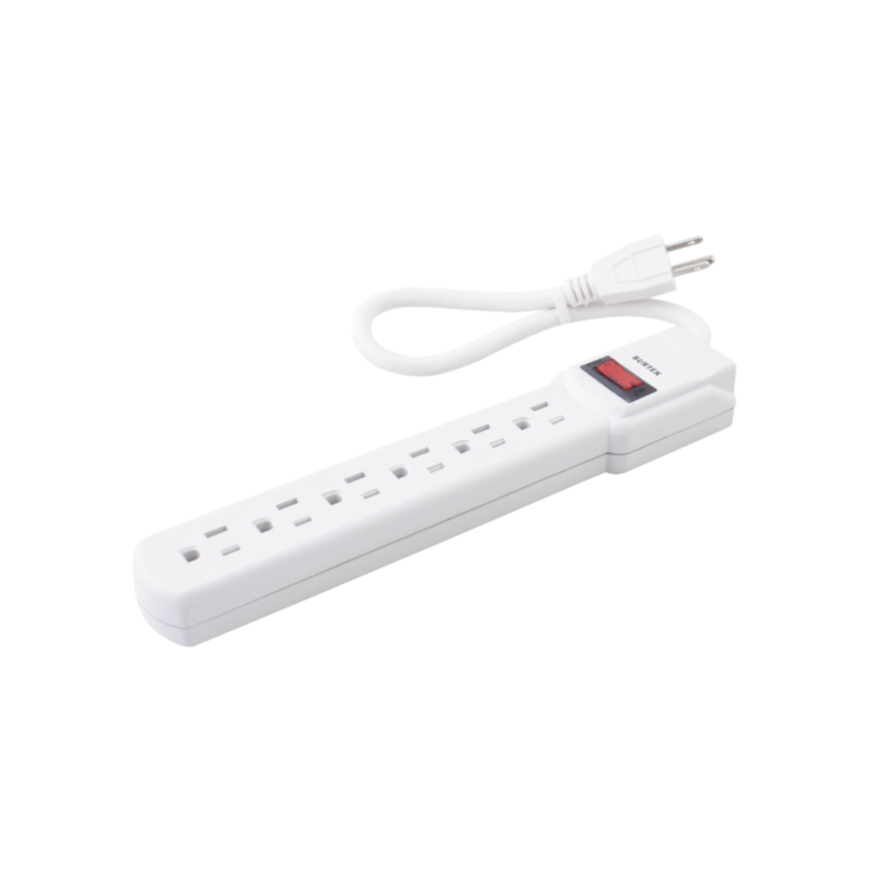Multicontacto con cable: 30cm. 6 tomas 127vca línea, tierra, neutro 15 amperes máximo