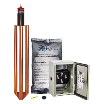 Kit de puesta a tierra de 100 Amperes con Electrodo, Filtro, Acoplador y Compuesto H2Ohm.