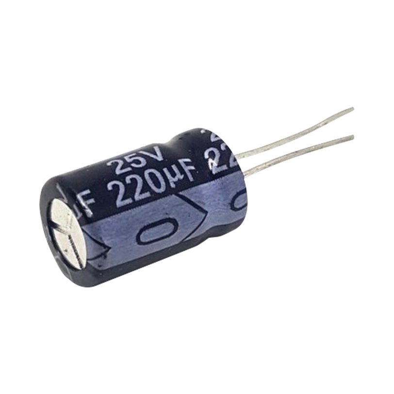 Capacitor Electrolítico Radial de Aluminio de 220 µFd a 25 Vcd.