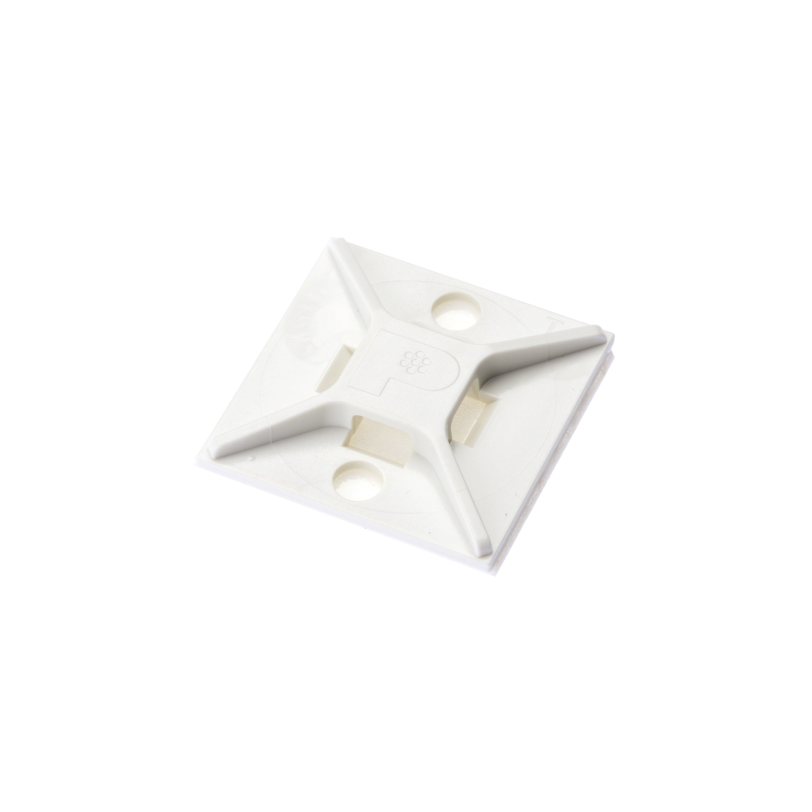 Sujetador Para Cable con Cinchos, de 4 Vías, con Adhesivo, 25.4 x 25.4mm (1in x 1in), Color Blanco, 1 pieza