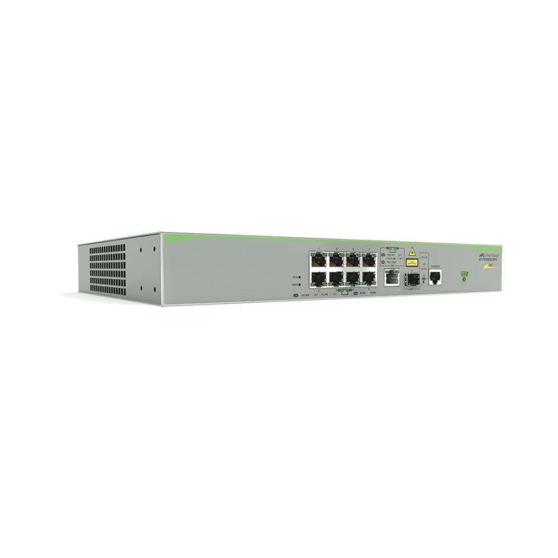 Switch PoE+ Administrable CentreCOM FS980M, Capa 3 de 8 Puertos 10/100 Mbps + 1 puerto RJ45 Gigabit/SFP Combo, 150 W
