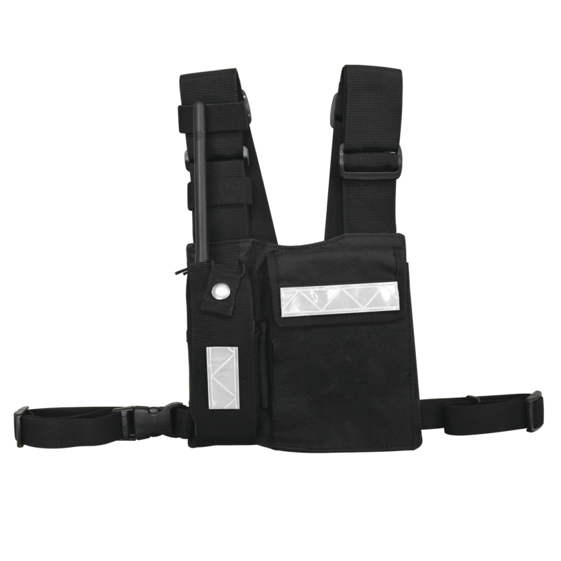 Pechera Universal sin logo con soporte para radio y boligrafo más bolsa con cinta adherente para su seguridad.