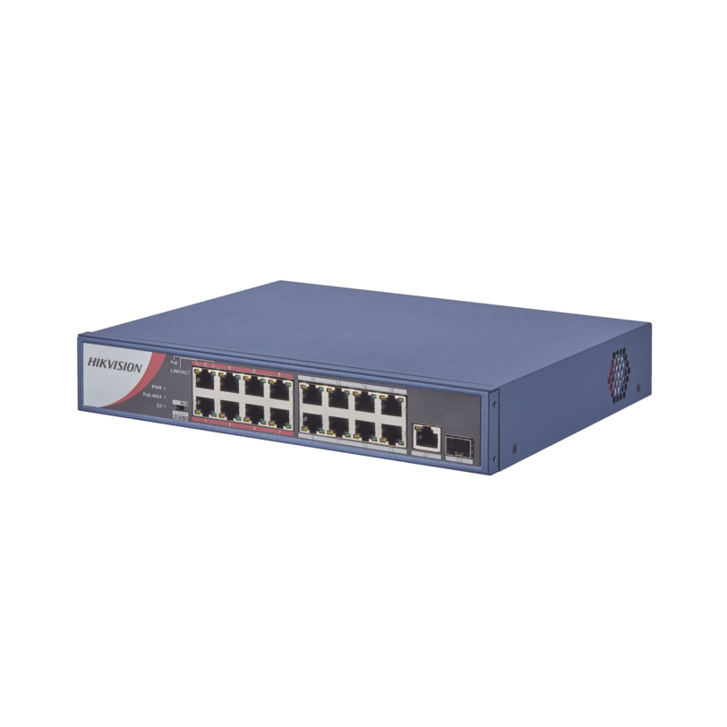 Switch PoE 300 Metros LARGA DISTANCIA / 16 puertos 802.3 af/at (30 W) 10/100 Mbps + 1 Puerto Gigabit + 1 Puerto SFP