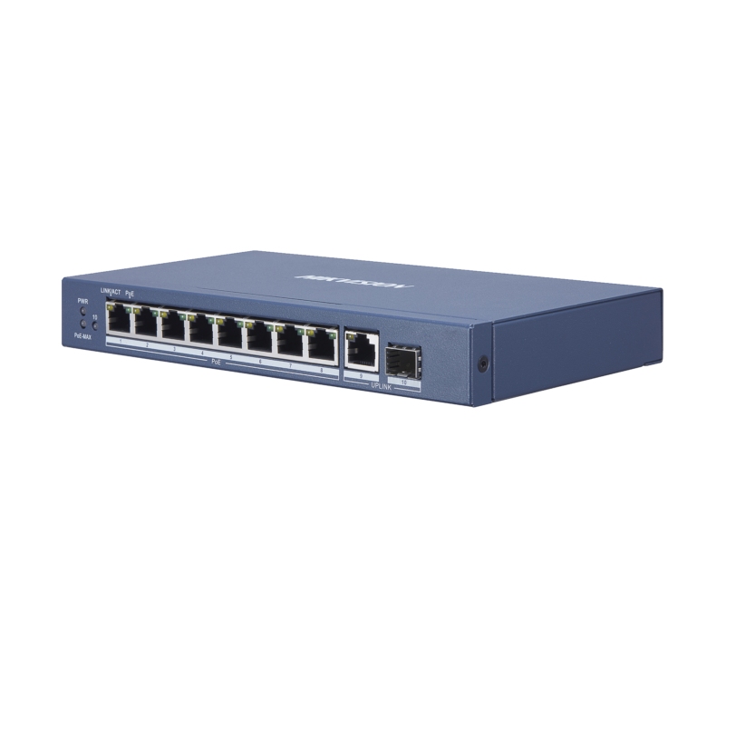 Switch PoE+ / 8 Puertos Gigabit 802.3 af/at (30 W) / 1 Puerto Gigabit Uplink / 1 Puertos SFP