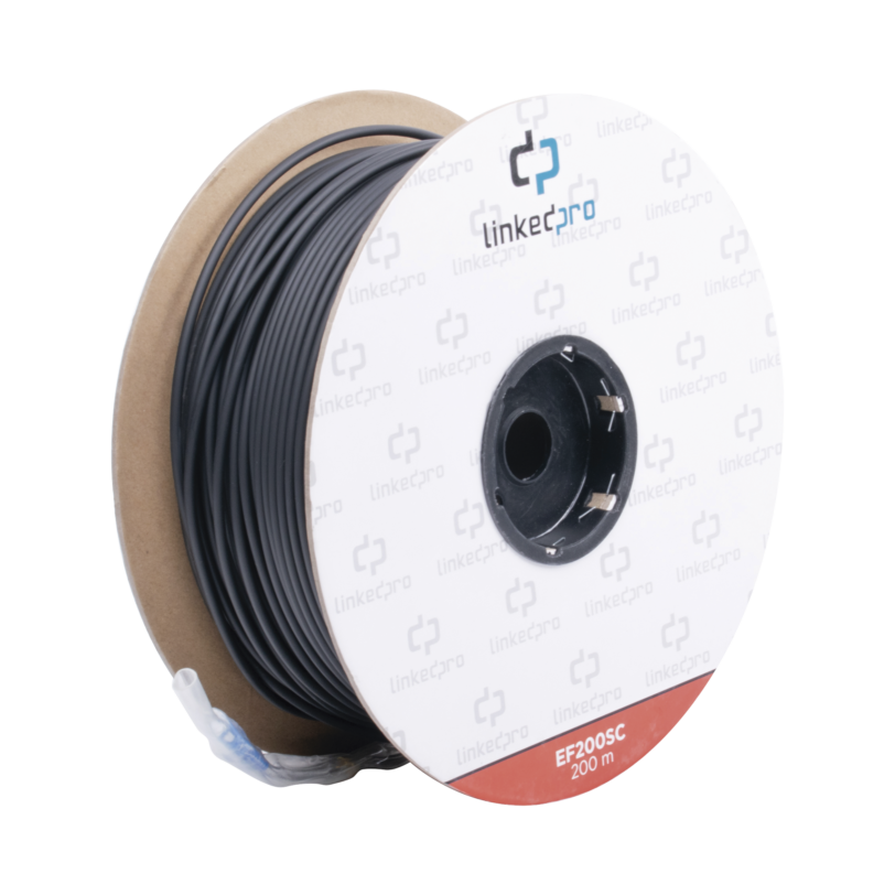Carrete de Fibra Óptica Monomodo con conectores SC-SC Dúplex, Reforzada con Kevlar, de 200 metros