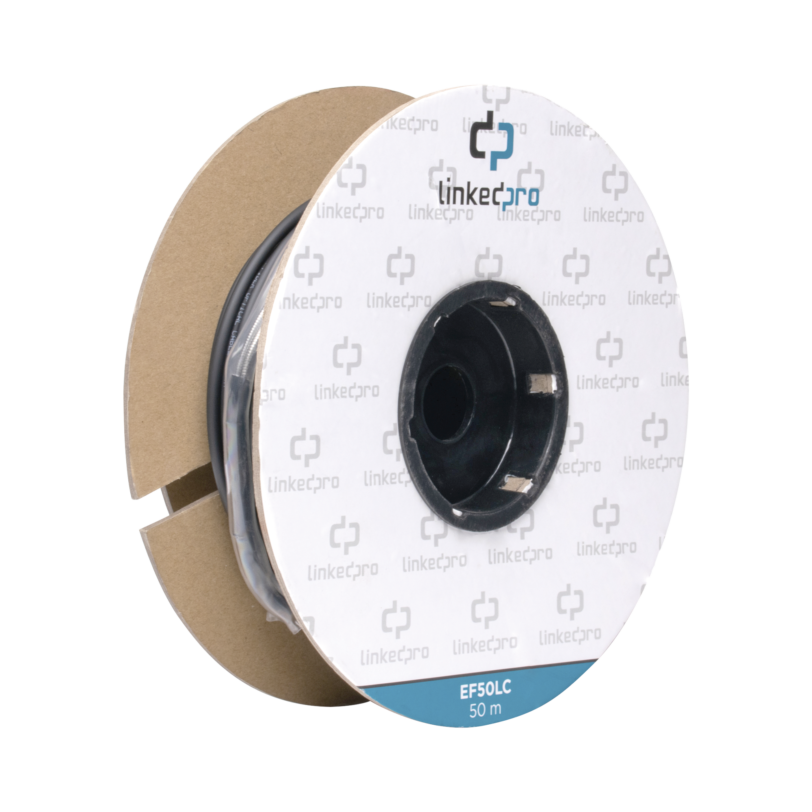 Carrete de Fibra Óptica Monomodo con conectores LC-LC Duplex, Reforzada con Kevlar, de 50 metros