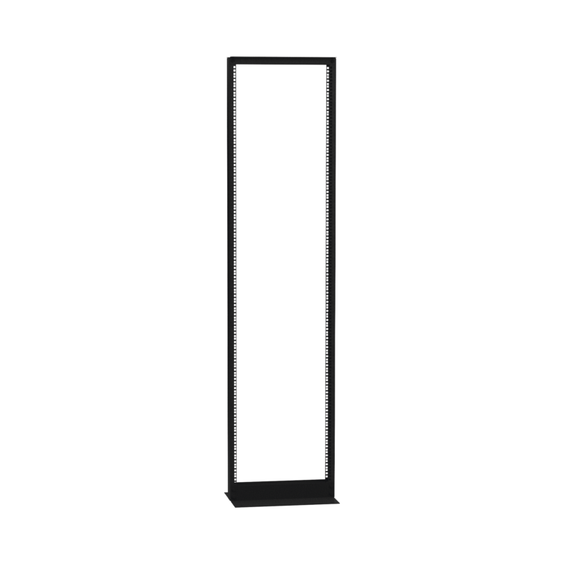 Rack de 2 Postes (Doble Perforación), Estándar 19, 45 Unidades, Fabricado en Acero, Base L para Anclar a Piso.