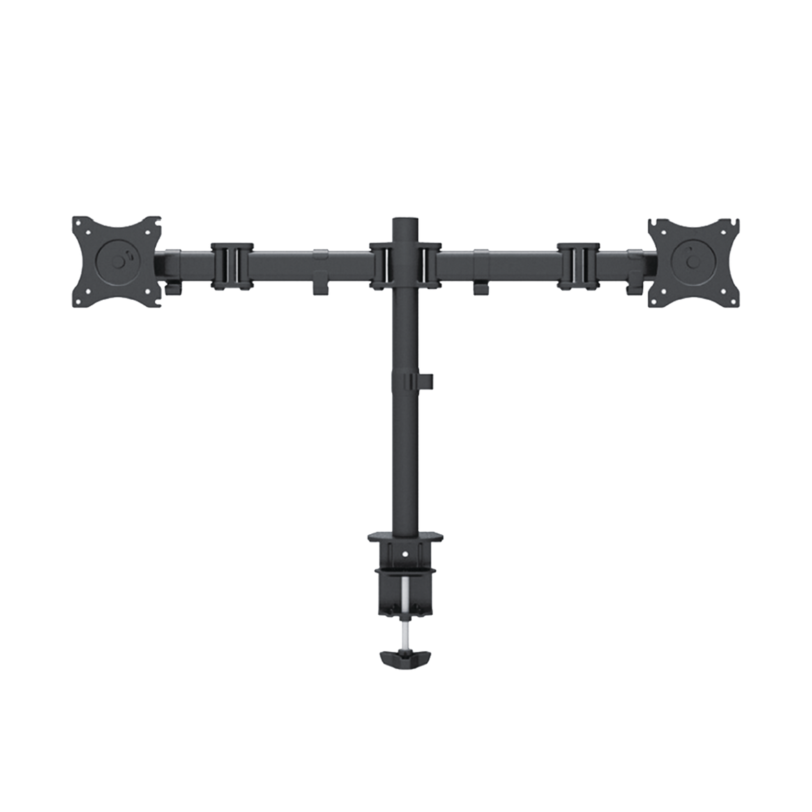 Montaje de escritorio articulado para 2 monitores de 13 a 27", carga máxima 15kg, Vesa 75x75/100x100.