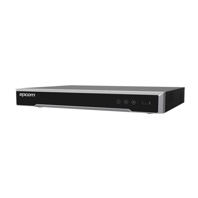 DVR 8 Megapixel / 4 Canales TURBOHD + 4 Canales IP / 1 Bahía de Disco Duro / Audio por coaxitron / 4 Entradas de Alarma / 1 Salida de Alarma / Detección de Rostros / H.265+