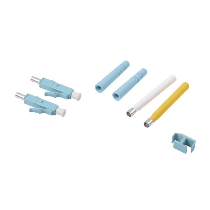 Conector de Fibra Óptica LC Duplex, Epoxico, Fibra Recubierta, Multimodo, Color Aqua