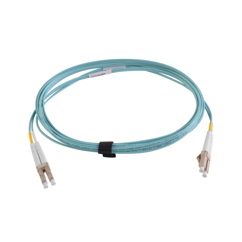 Jumper de Fibra Óptica Multimodo 50/125 XGLO OM3, LC-LC Duplex, OFNR, Color Aqua, 3 Metros