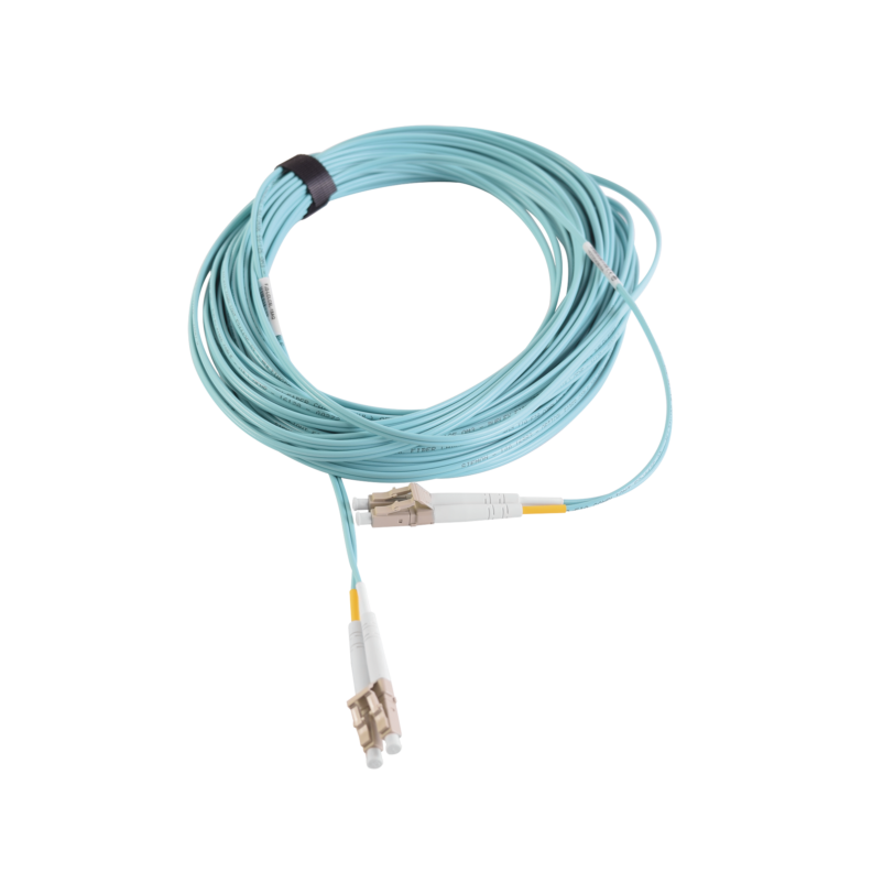 Jumper de Fibra Óptica Multimodo 50/125 XGLO OM3, LC-LC Duplex, OFNR, Color Aqua, 10 Metros