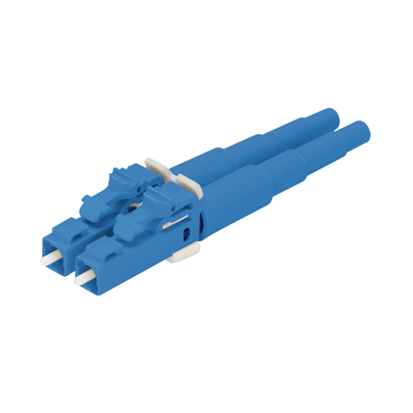Conector de Fibra Óptica LC Duplex OptiCam, Monomodo 9/125 OS2, Pre-pulido, Color Azul