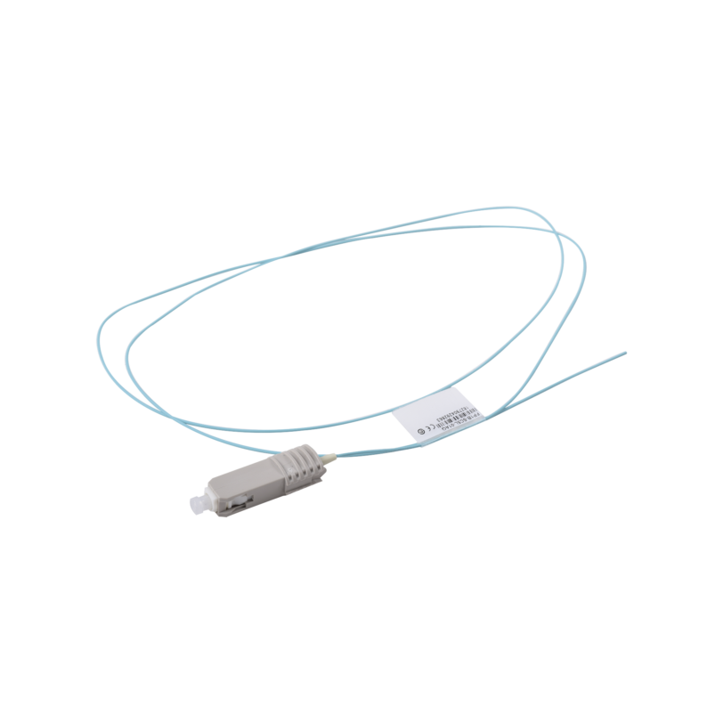 Pigtail de Fibra Óptica SC Simplex, Multimodo OM3 XGLO 50/125, OFNR, Color Aqua, 1 Metro