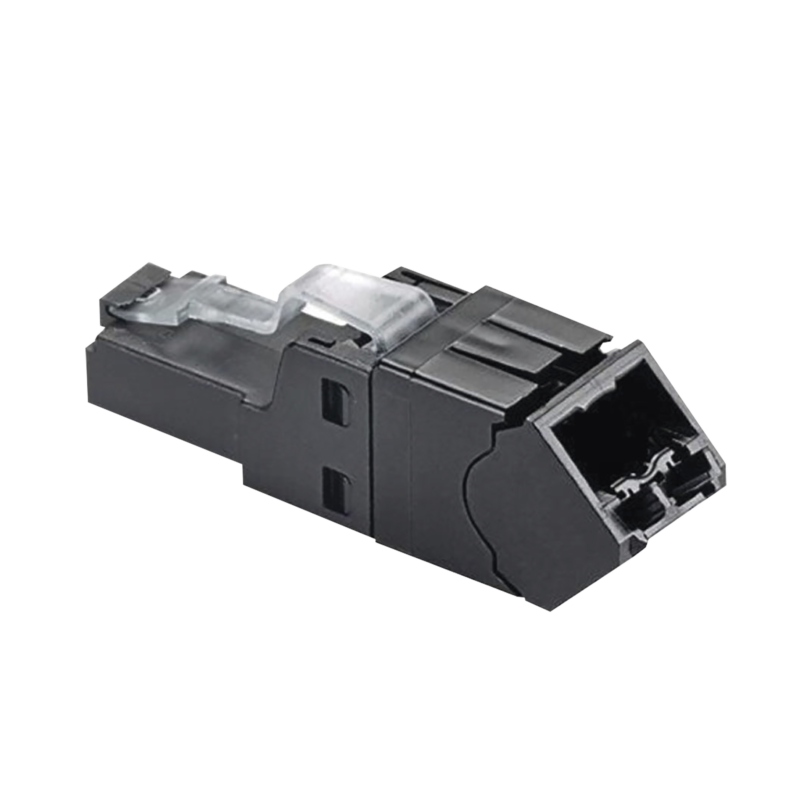 Plug RJ45 UTP, Instalación Angulada 45 Grados, Terminación en Campo Certificable, Compatible con Cat5e, Cat6 y Cat6A, Color Negro