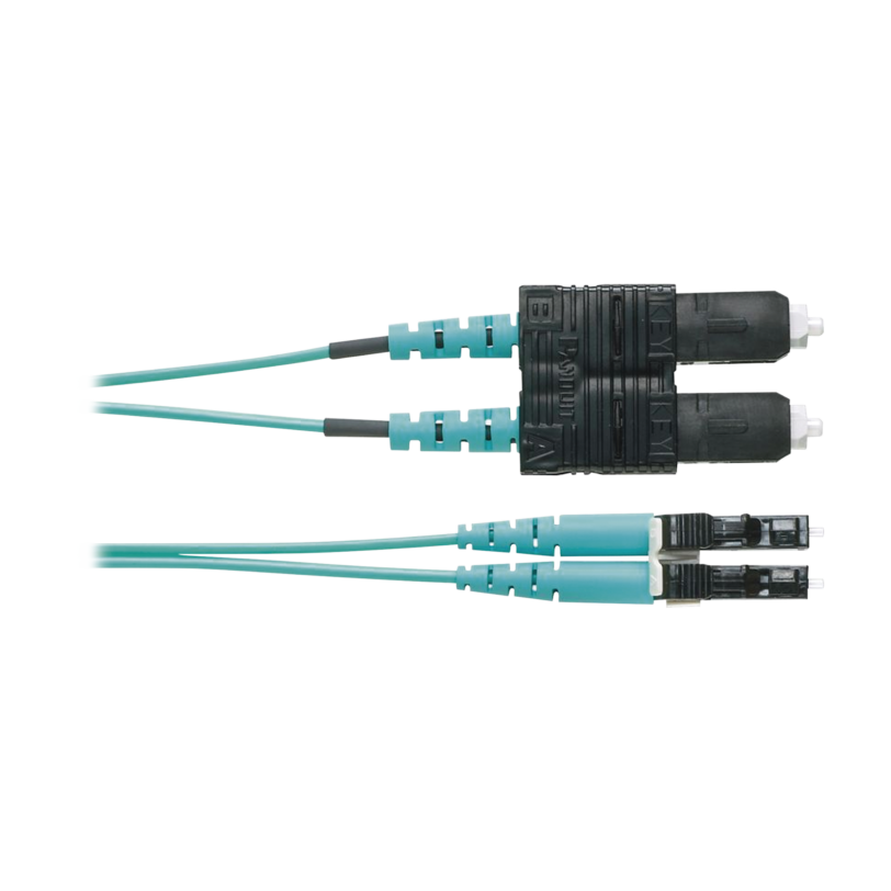 Jumper de Fibra Optica Multimodo 50/125 OM3, LC-SC Duplex, OFNR (Riser), Color Aqua, 3 Metros