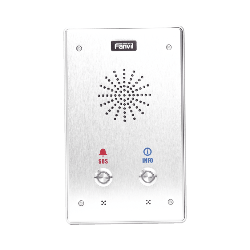 Intercomunicador IP, 2 líneas SIP, 2 relevadores con 2 botónes para llamada, anti-vandálico, IP65 e IK10, PoE