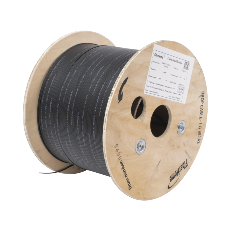 Carrete de 1 km de Fibra Óptica Drop, Interior/Exterior G.657A2 Monomodo de 1 hilo, Dieléctrica, Forro Negro