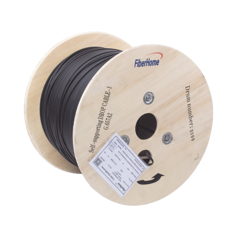 Carrete de 1 km de Fibra Óptica Aérea Mini Figura 8 G.657A2 tipo Drop, Monomodo de 1 Hilo, Color Negro