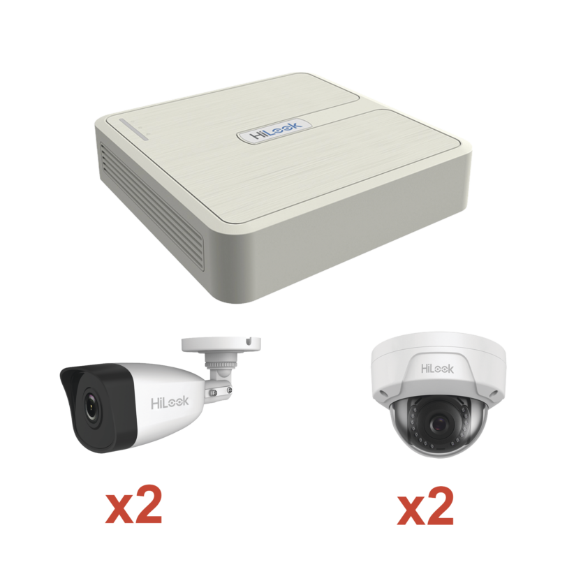 KIT IP 1080p / NVR de 4 Canales / 2 Cámaras IP Bala / 2 Cámaras IP Domo