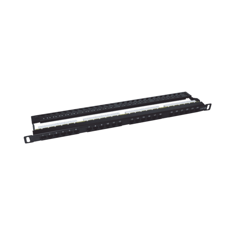 Panel de parcheo de impacto (110) sin blindaje de 24 puertos Cat6A con barra para organizar cable