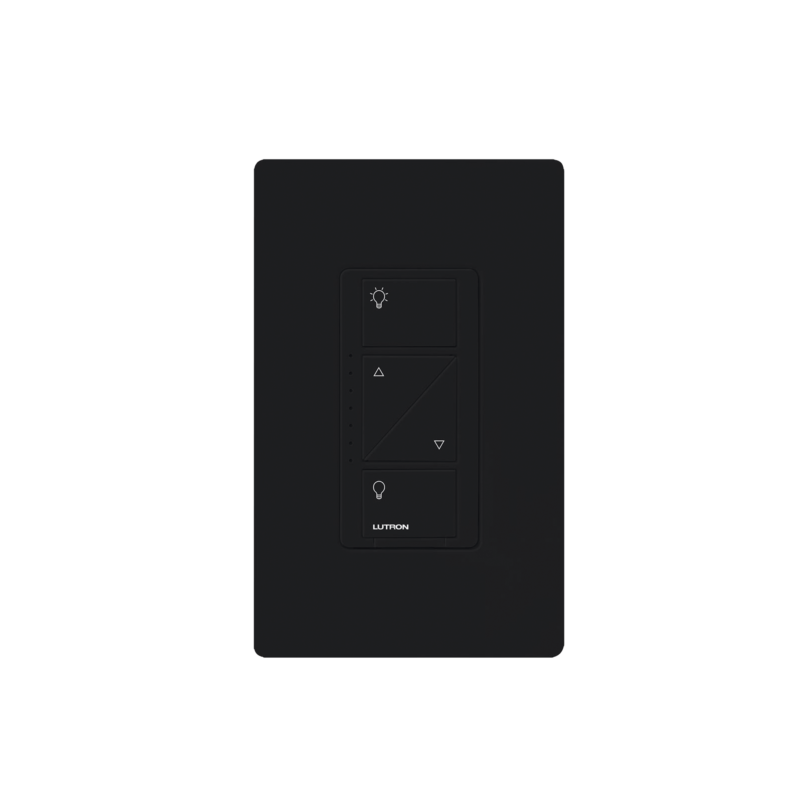 Atenuador (dimmer) de pared. baje/suba intensidad de iluminación y encienda o apague. Requiere cable neutro, color negro.