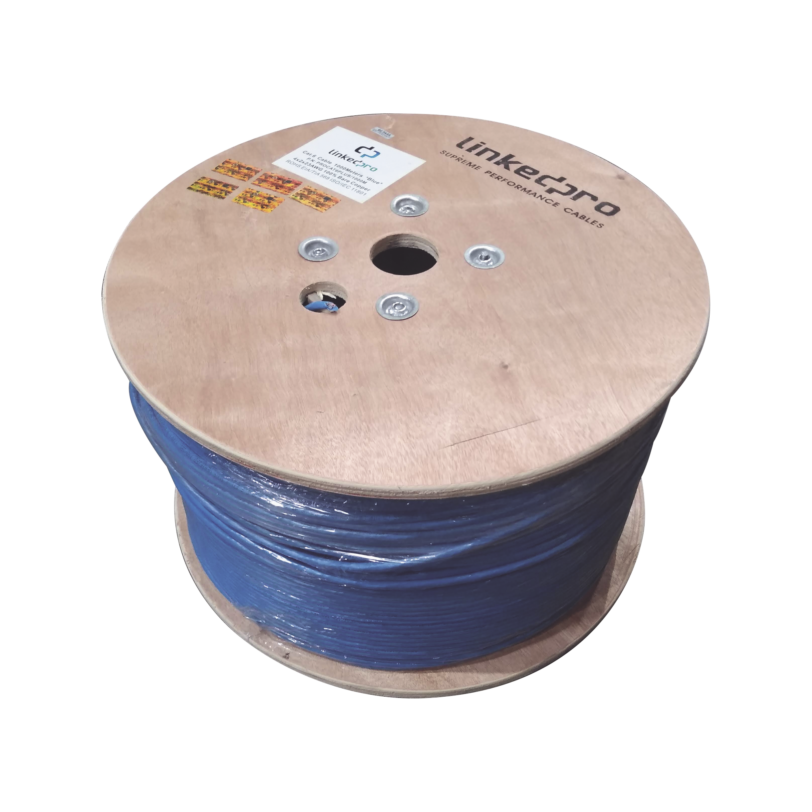 Bobina de 1000 Metros Cable Cat6+ CALIBRE 23 ALTO DESEMPEÃ‘O, ETL,UL, con garantía de por vida, color azul, super flexible, de 1000 metros, para aplicaciones de CCTV, video HD, y redes de datos.