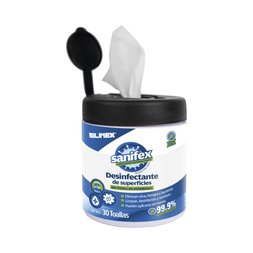 Toallitas desinfectantes formuladas para desinfectar las superficies, ayudando a eliminar virus, bacterias y hongos que pueden ser perjudiciales para la salud, presentación 30 toallas