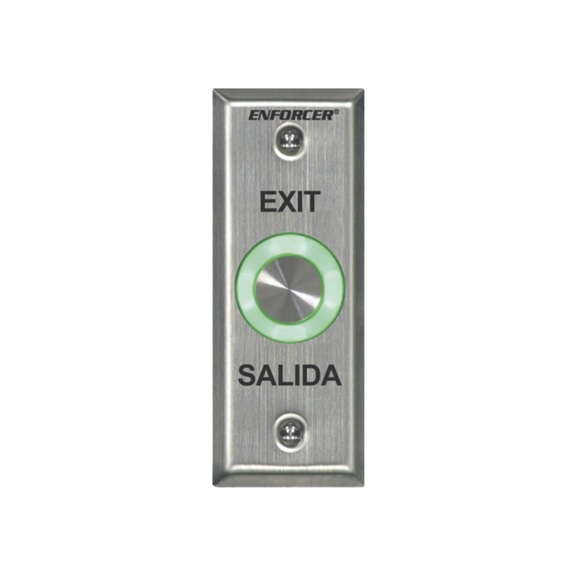 Botón de salida con aro iluminado color verde y rojo / IP65 / Buzzer / función toggle (enclavado) / Función temporizado / dos salidas de contacto NC/NO/ placa de acero inoxidable