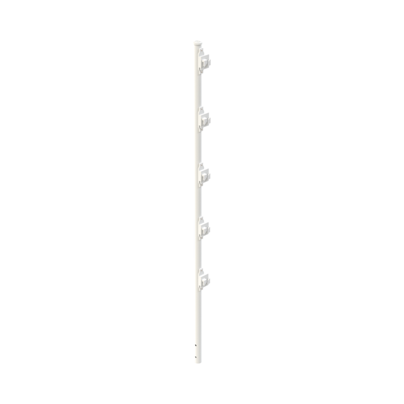 Poste con 5 Aisladores de PASO  para Cerca Electrificada. Tubo Galvanizado de 1.2m, cal. 18 de 1 Diam. + Pintura Blanca Aplicación en Polvo.
