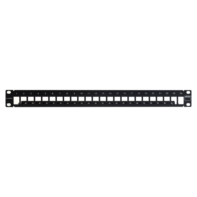 Patch Panel TERA-MAX Blindado de 24 Puertos, Modular, Plano, Color Negro, 1UR