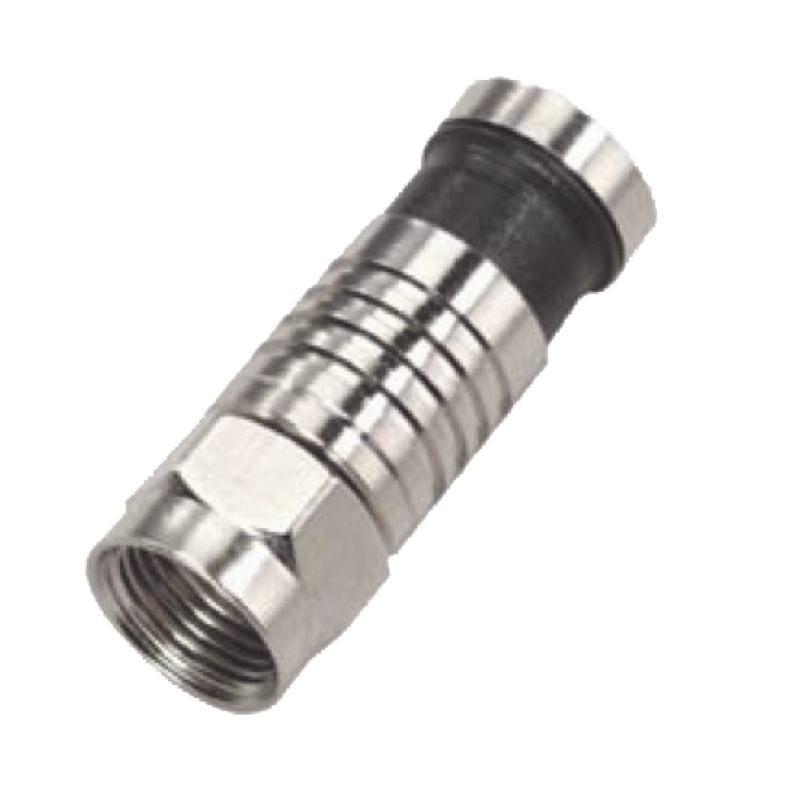 Conector F Macho de Compresión para cable RG-6, Cuerpo de Bronce Niquelado.