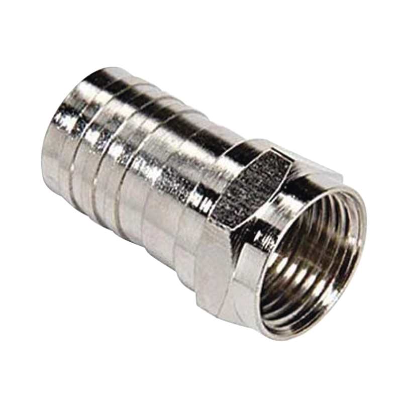 Conector F Macho de Anillo Plegable, Doble Blindaje para cable RG-6, Cuerpo de Bronce Niquelado.