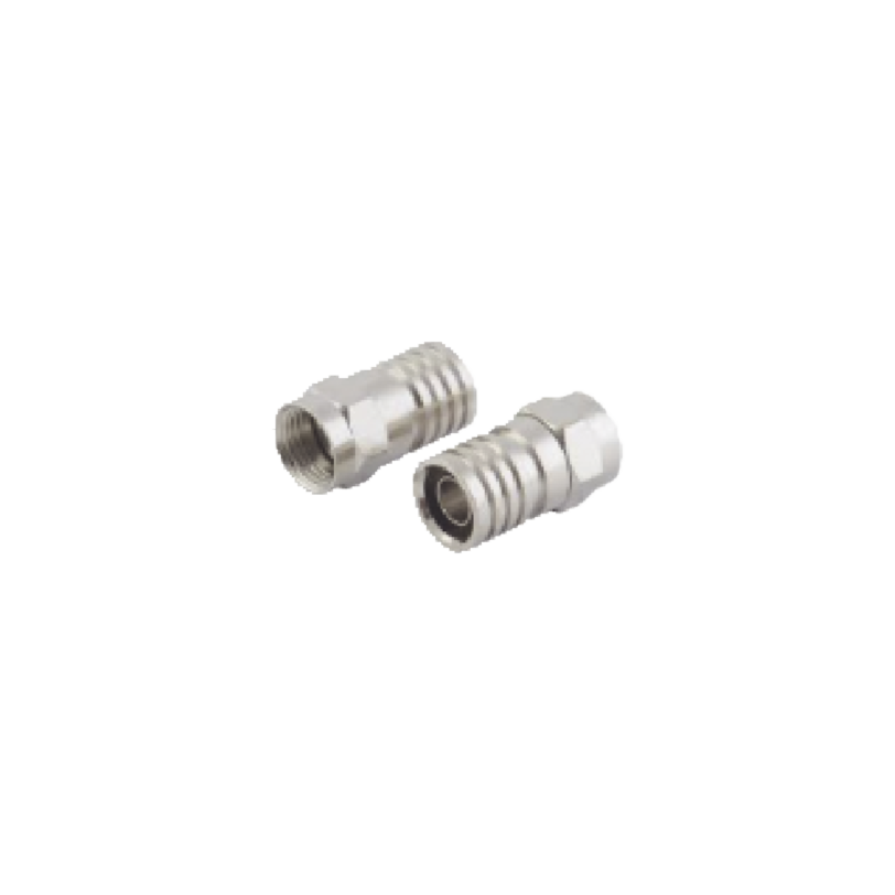 Conector F Macho de Anillo Plegable, Doble Blindaje para cable RG-59, Cuerpo de Bronce Niquelado.