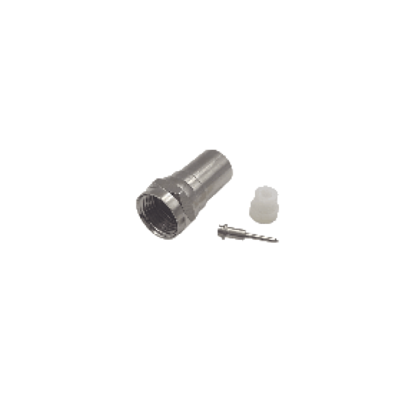 Conector F Macho de Anillo Plegable, con PIN para cable RG-6, Cuerpo de Bronce Niquelado.