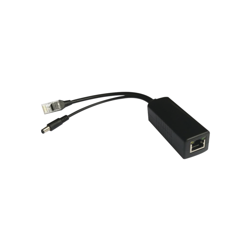 Cable divisor PoE pasivo de 48-55 Vcd @ 12 Vcd, 2 A. Aplicaciones como adaptar micrófonos en cámaras IP