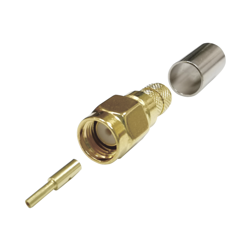 Conector SMA Macho Inverso de Anillo Plegable para Cables RG-8/X, LMR-240, 9258, Oro/ Oro/ Teflón.?