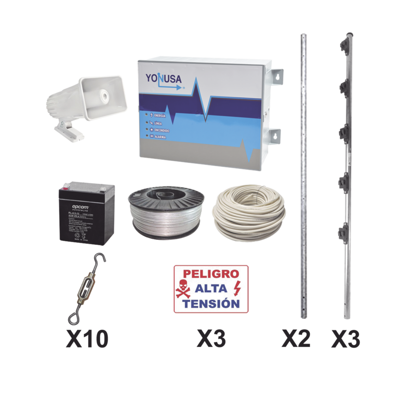 KIT ESENCIAL PARA 25Mts PERIMETRALES DE CERCO ELÉCTRICO PARA PROTECCIÓN DE ROBOS EN CASAS, NEGOCIOS, BODEGAS,ETC.