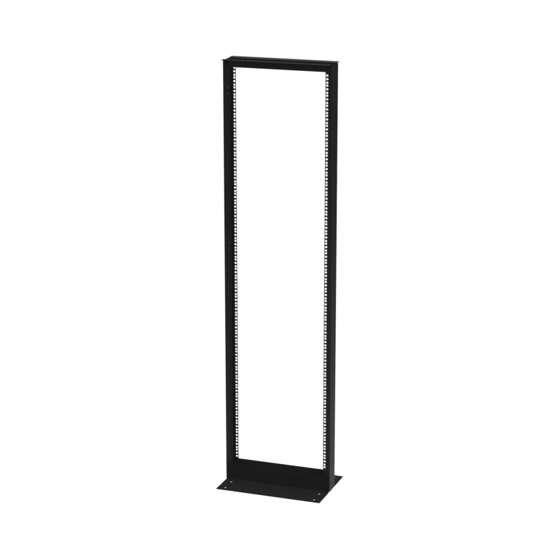 Rack de 2 Postes, Doble Perforación, Estándar 19, 42 Unidades, Fabricado en Acero, Base L para Anclar a Piso.
