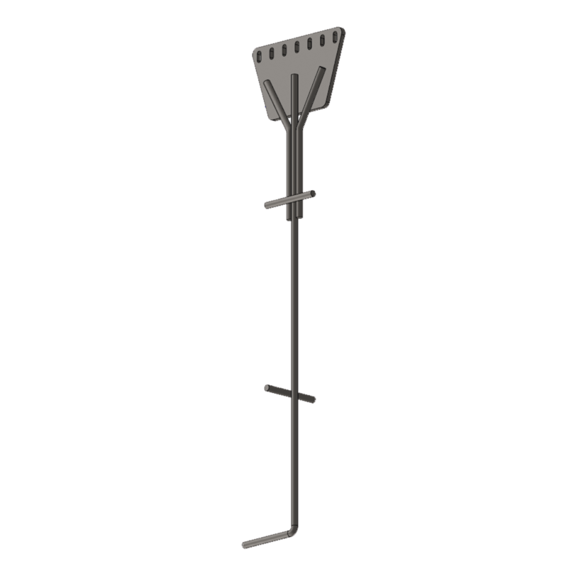 Ancla de Piso Tipo Paleta 7 Orificios para Retenida. Placa: 3/4, Redondo: 1, Altura: 210 cm. Galv. Inmersión.