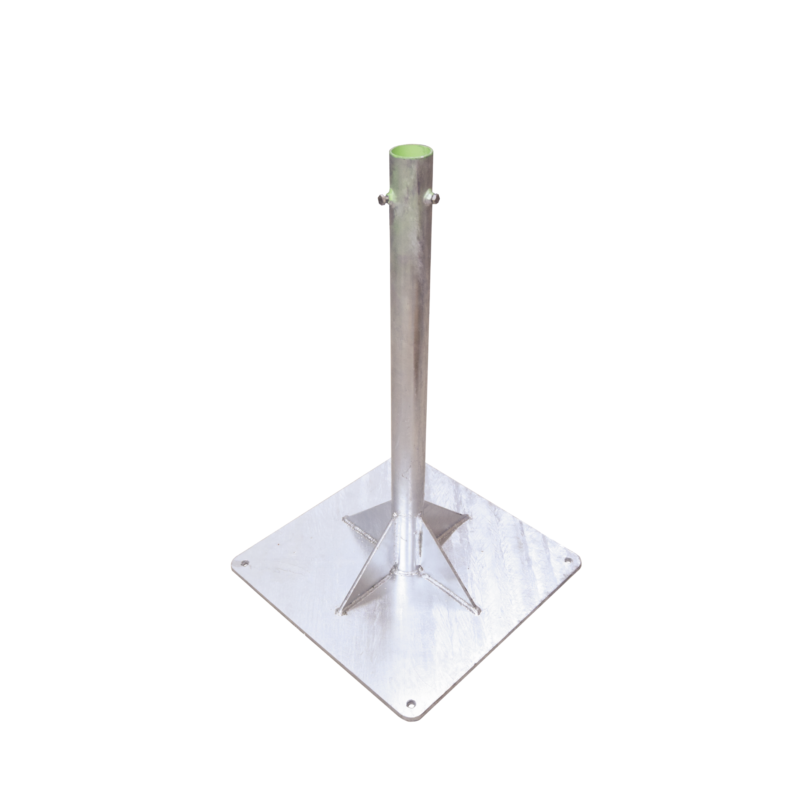 Base para Mástil Hasta 2 con Opresores, Base de 50 x 50 cm y Tubo de 80 cm Ced. 30. Galv. Inmersión.